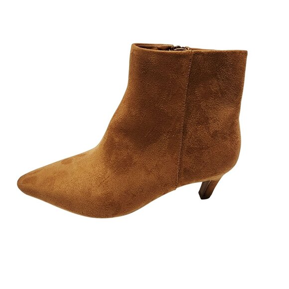 Womens Tan Faux Suede Pointed Toe Ankle Boots With Kitten Heel Size 10 - Picture 2 of 10